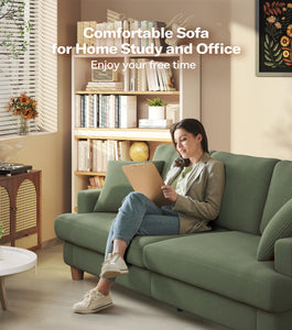 87in Corduroy Couch, Kidirect Sofa No Tool Assembly, Comfy Couches for Living Room 21in Deeper Seats, Corduroy Sofas for Living Room with 2 Pillows, Oversized Loveseat Sofa, Boho Love Seat Olive Couch