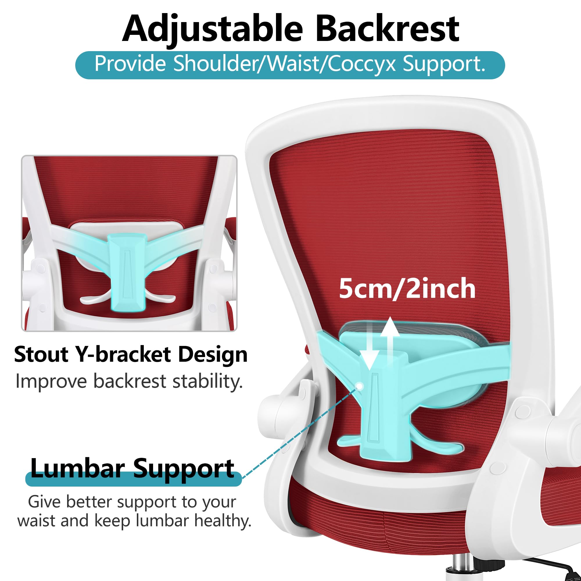 Office Chair, Ergonomic Desk Chair Breathable Mesh Chairs Adjustable High Back Lumbar Support Flip-up Armrests, Executive Rolling Swivel Comfy Computer Chairs Home Office Fire Brick