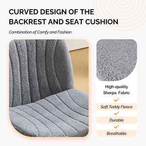 Criss Cross Legged Chair,Wide Comfy Office Desk Chair,Dual-Use with/no Wheels Computer Task Chair,Swivel Armless Vanity Boucle Chair for Study,Make Up,Home Office,Teddy Fleece,Dark Grey