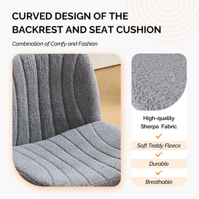 Criss Cross Legged Chair,Wide Comfy Office Desk Chair,Dual-Use with/no Wheels Computer Task Chair,Swivel Armless Vanity Boucle Chair for Study,Make Up,Home Office,Teddy Fleece,Dark Grey