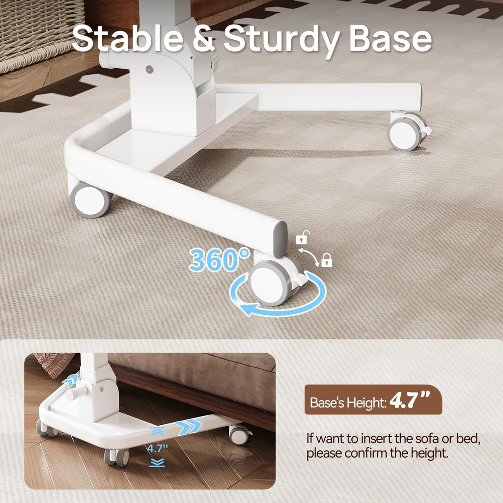 Foldable Mobile Standing Desk, 90 Tiltable Rolling Standing Desk, Height Adjustable Portable Laptop Workstation for Home Office, Easy to Fold, White