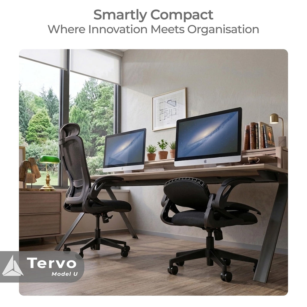 Model U | Folding Office Chair for Small Spaces | Gaming Chair for Adults & Kids | Ergonomic Mesh Computer Chair for Bedroom | Foldable Desk Chair for Home Work (Midnight Black Headrest)