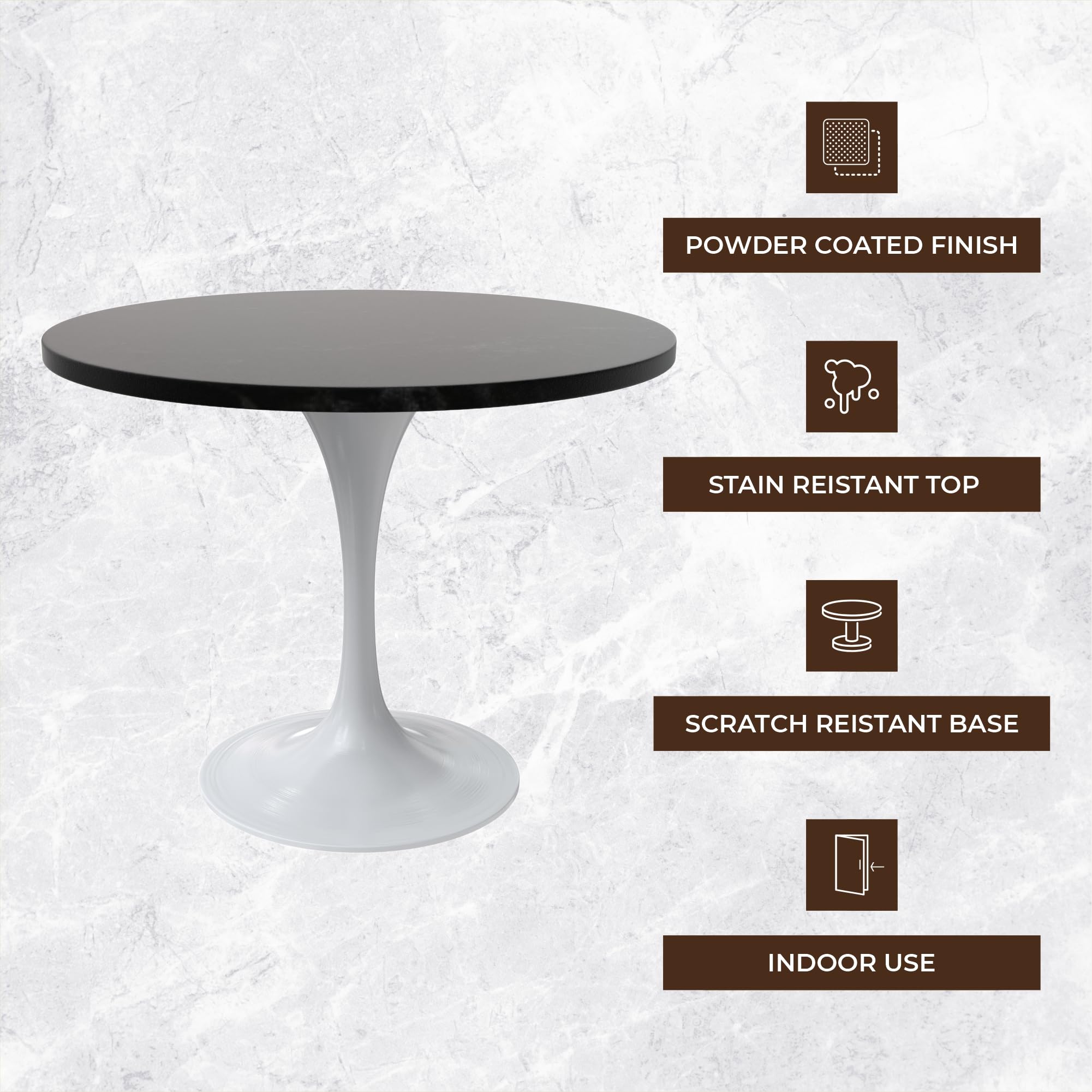 Mid-Century Modern 36 Inch Round Dining Table, MDF Wood Tabletop with White Steel Pedestal Base, Contemporary Kitchen & Dining Room Table, for Small Spaces (Black)