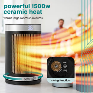Smart Space Heater – 1500W Indoor Electric Heater with Thermostat, Remote Control, 12-Hour Timer, Wi-Fi Enabled PTC Ceramic Heating for Home and Office, Black (5.9