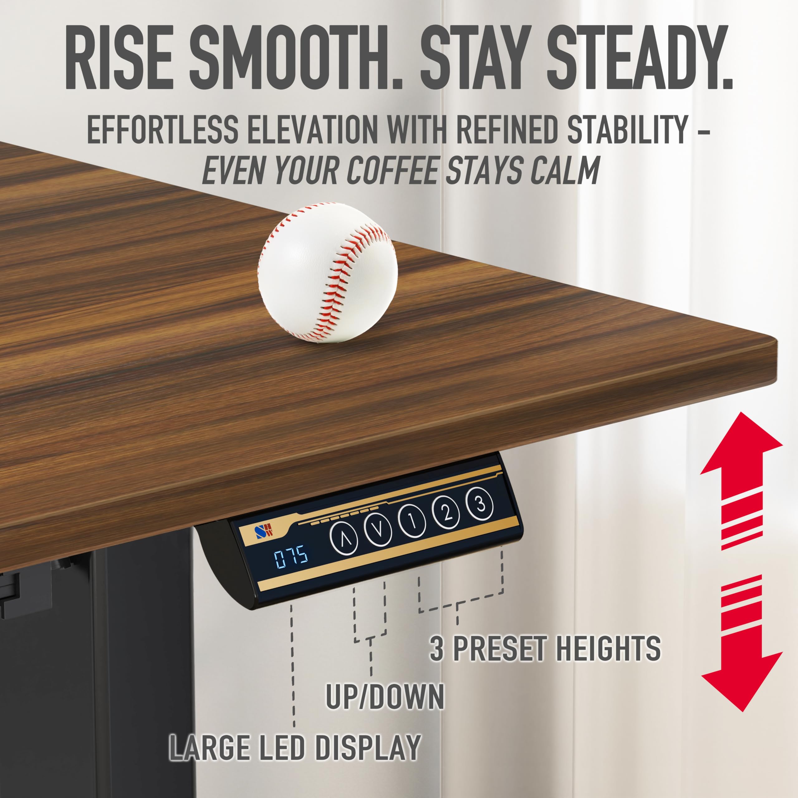 40-Inch Electric Height Adjustable Standing Desk with Drawer, Memory Preset and Cable Management Tray, Walnut