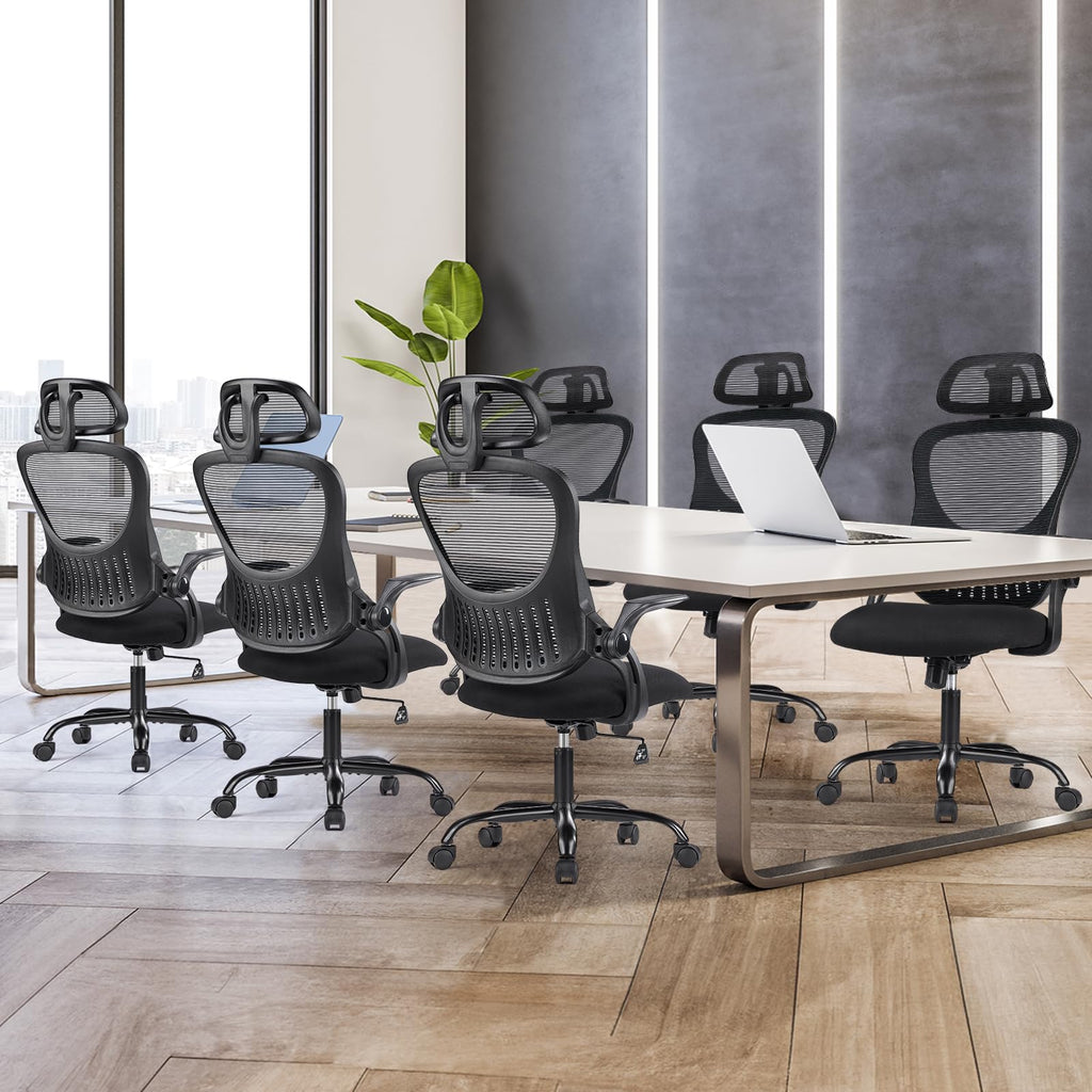 Home Office Managerial Executive Chair, High-Back Mesh with Adjustable Headrest, Flip-up Armrest Comfortable Lumbar Support, Comfy Arms for Bedroom,Study,Student