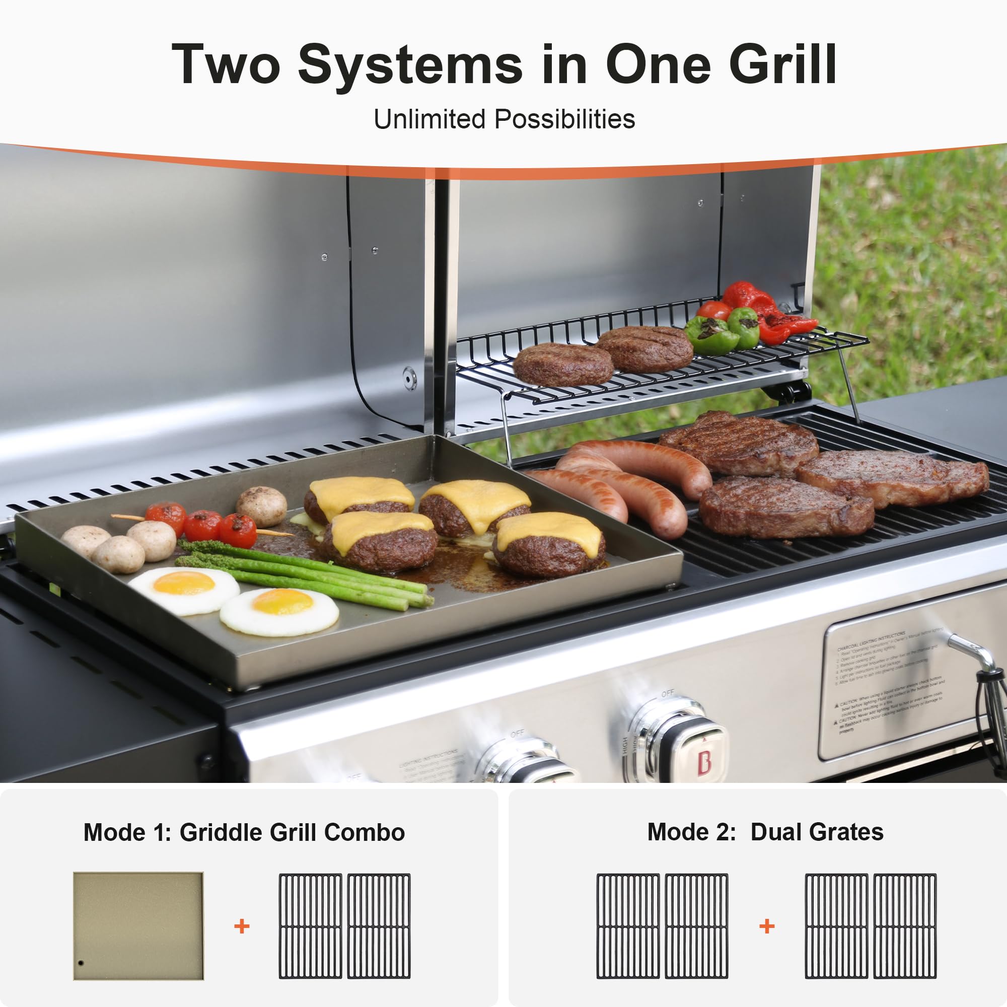 Propane Gas and Charcoal Grill Combo,Grill and Griddle Combo Dual Fuel BBQ Grill with Dual Lids for Outdoor Barbecue, Black