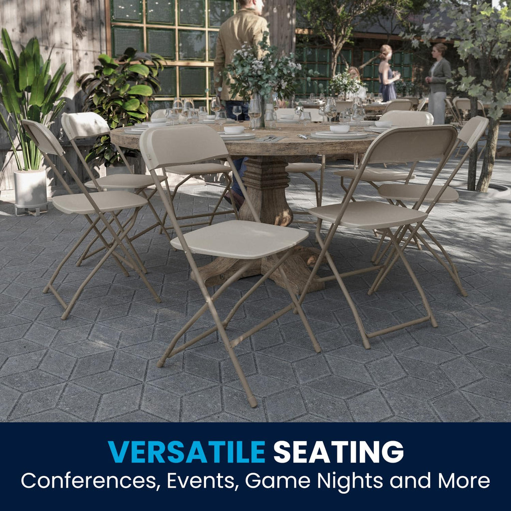 Set of 10, Beige,  Hercules Series Plastic Folding Chairs for Parties and Weddings, Stackable Commercial Event Seats,