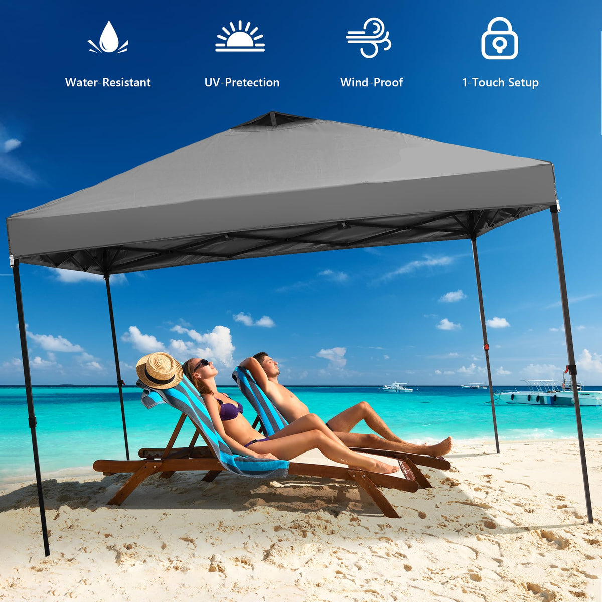 12x12 Pop Up Canopy Tent with 4 Sidewalls, Easy Set up with One Push Lift Gazebo with Wheel Bag and4 Sandbags,Carpas for Events, Parties,Camping, Gray.
