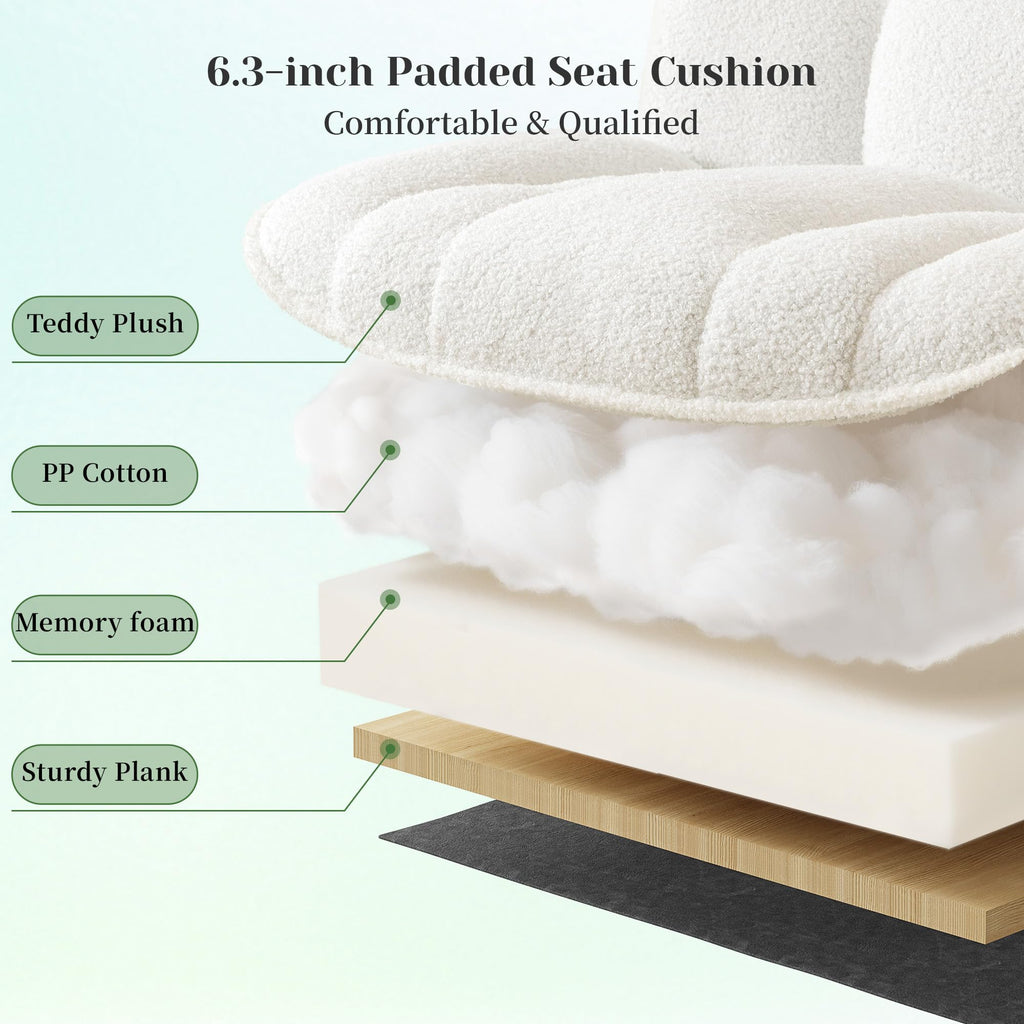 Cross Legged Office Chair with Foot Rest, 6.3" Thick Cushioned Criss Cross Chair with Wheels, Height Adjustable Swivel Vanity Chair for All-Day Comfort (White)