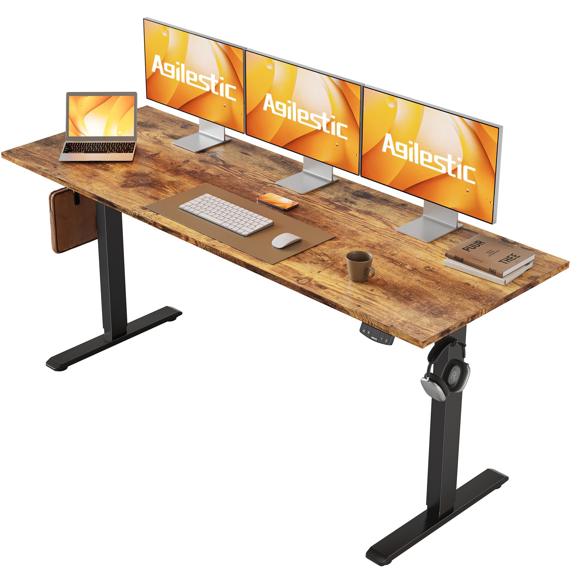 Electric Standing Desk, 63 x 24 Inches Height Adjustable Desk, Sit Stand up for Work Office Home, Ergonomic Rising Computer Table with Memory Preset, Rustic Brown