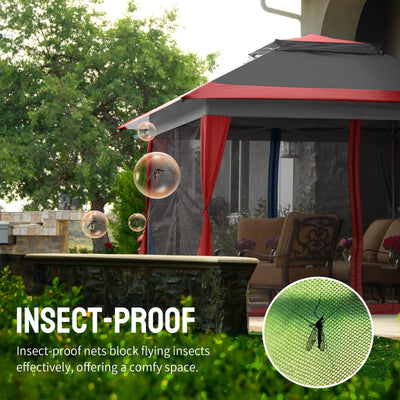 13x13 Pop Up Gazebo, Canopy Tent, Gazebos on Clearance - Outdoor Gazebo for Backyard & Patio Furniture - Carpa Pop Up Tent with Wheeled STO-N-Go Cover Bag (Red & Grey)