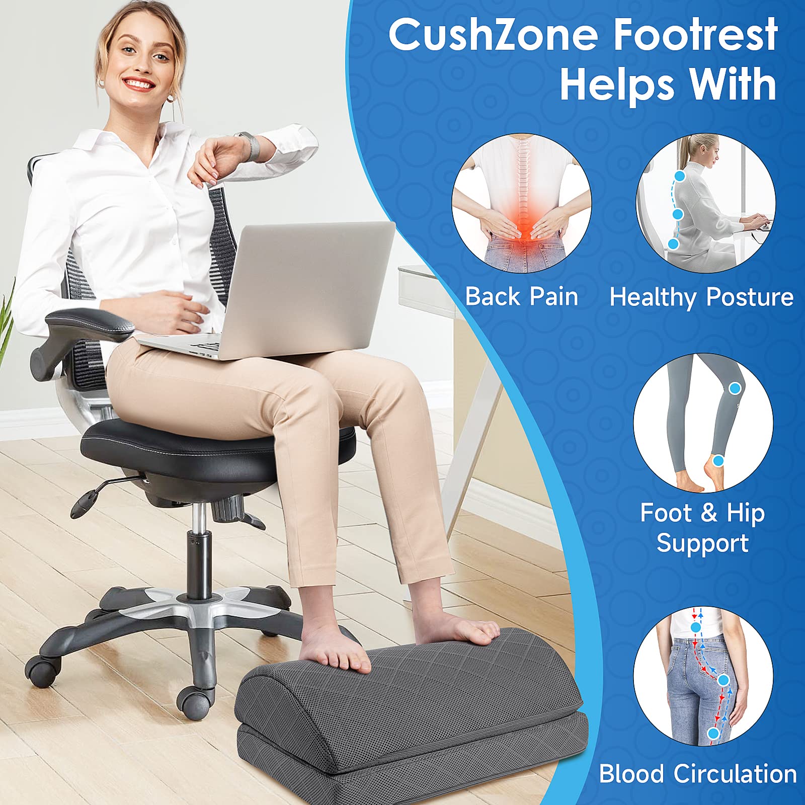 Foot Rest,Desk & Gaming Accessories,Foot Rest for Under Desk at Work,Comfortable Footrest with 2 Adjustable Heights & Removable Cover, Office Desk Accessories（Gray-20 in）