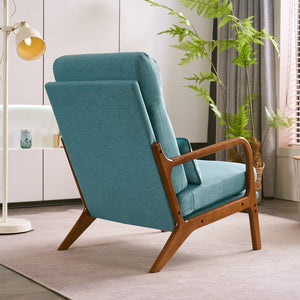 High Back Teal Accent Chairs Set of 2, Upholstered Mid Century Modern Lounge Chairs Reading Chairs Side Sitting Chair Solid Wood Farmhouse Armchairs for Living Room, Bedroom, Guest Room