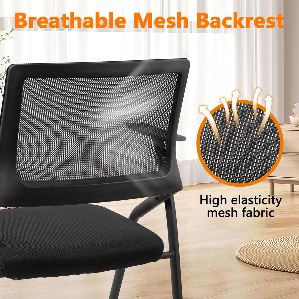 Black (4pk), Stackable & Foldable Office Chairs with Ergonomic Lumbar Support and Thickened Seat Cushion, Folding Mesh Fabric Reception Guest Chair for School Church Lobby Conference Room
