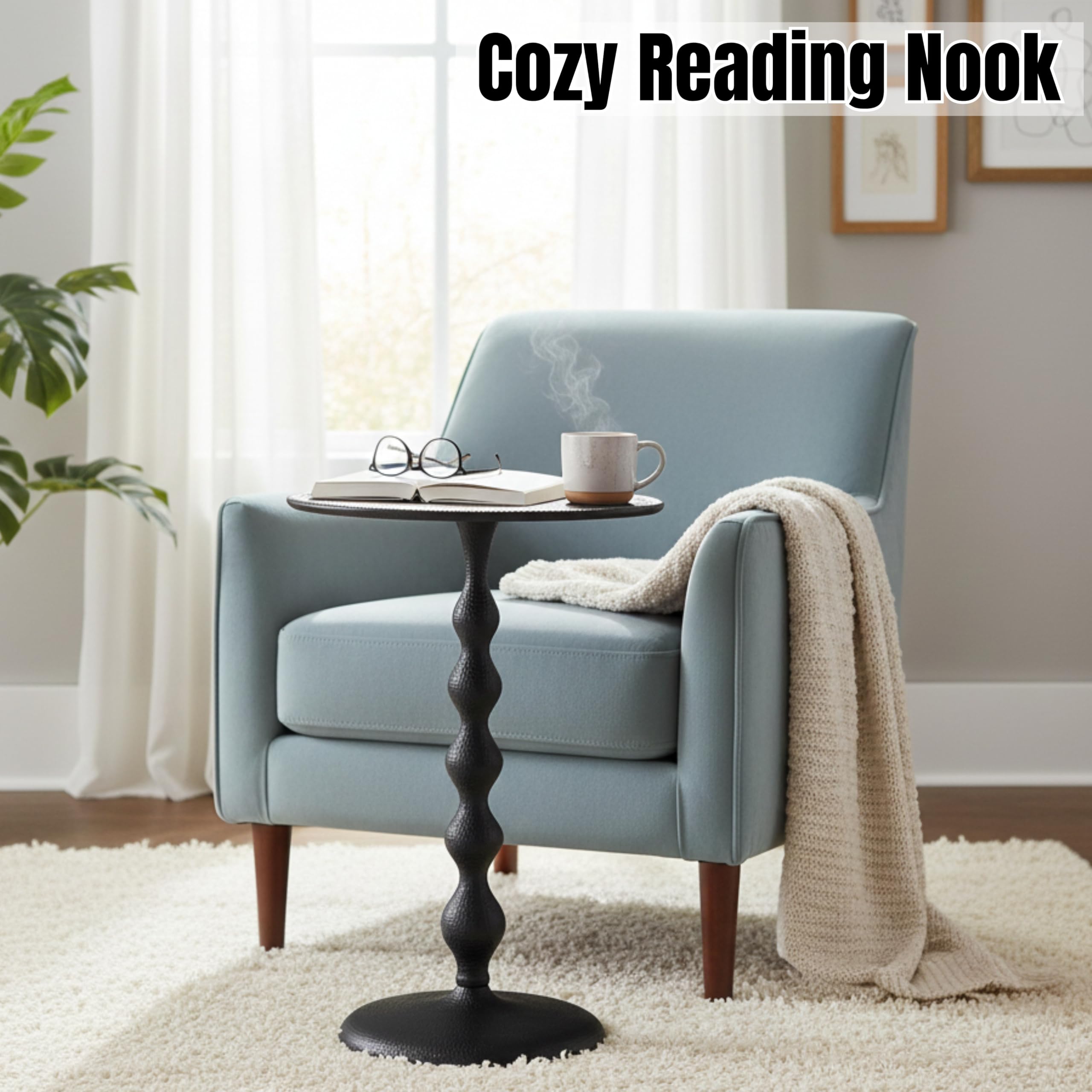 Round Metal End Tables for Living Room, Modern Metal Accent, Modern Side Table, Bedroom Nightstand, Small Coffee, Space-Saving, Easy Assembly 14.5" (Black)