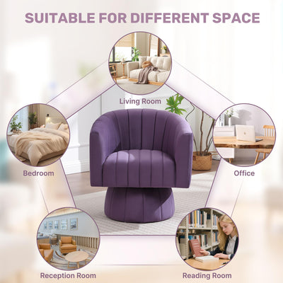 Swivel Accent Barrel Chair Set of 2, Cute Comfy Small Round 360° Arm Chair, Velvet Sofa Club Reading Chair for Living Room Bedroom Office Purple