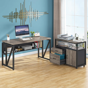 L Shaped Desk with Drawer Cabinet, 55