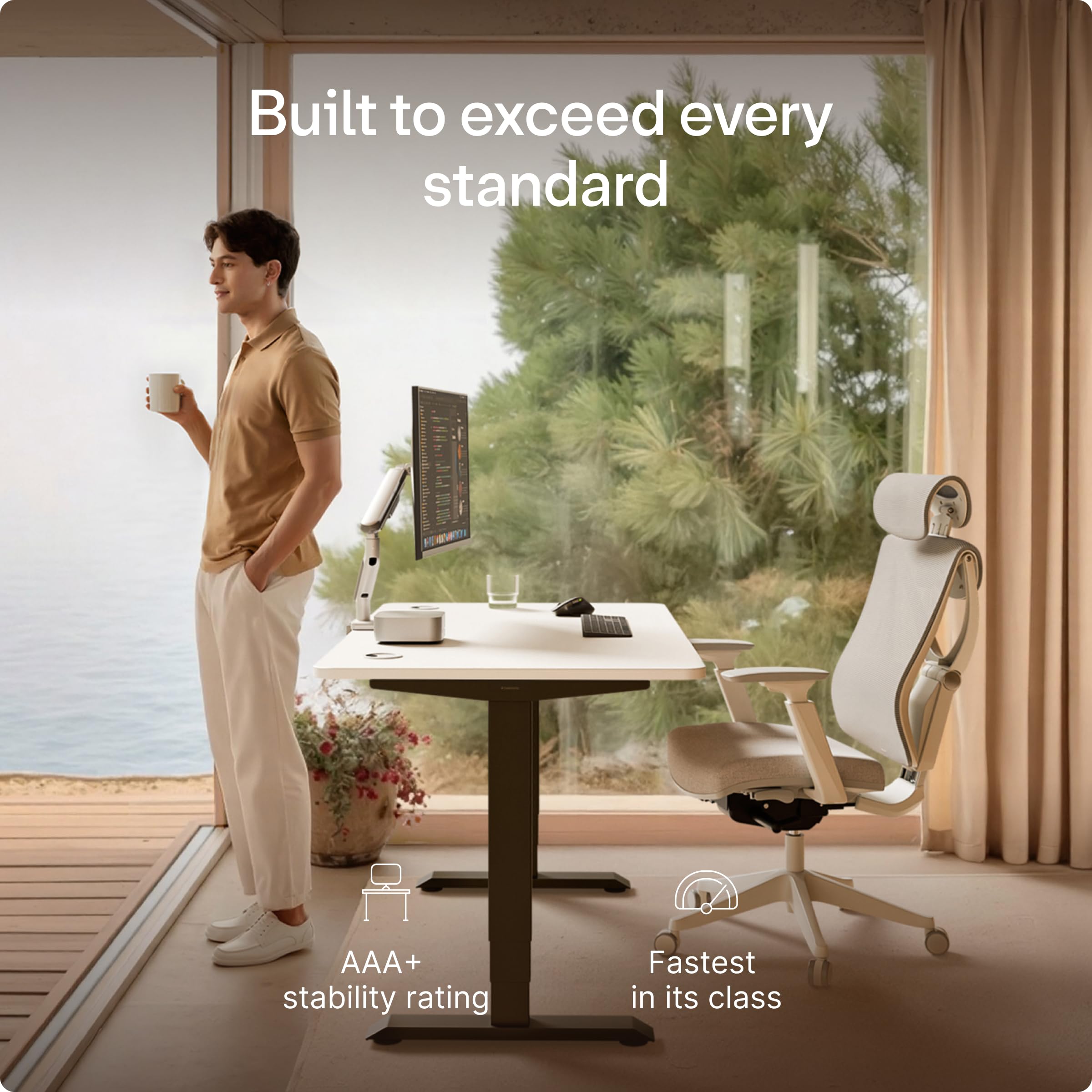 HomePro Standing Desk 54x28 — Made in Europe, Ergonomic Sit Stand Home Office Desk, Electric Height Adjustable, Dual Motor, USB & USB-C Charging, Wobble-Free, Touchscreen, 3 Memory Presets