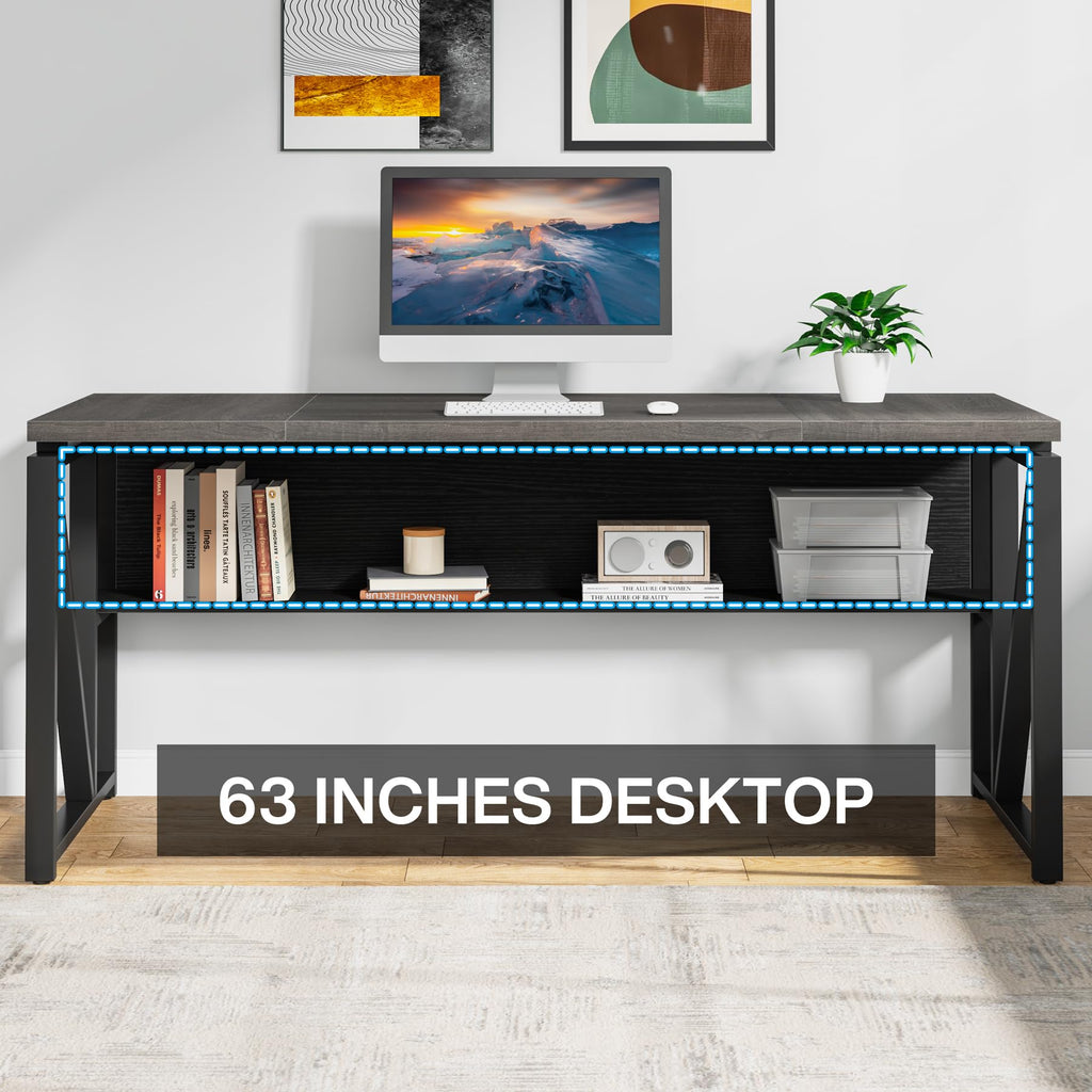L Shaped Desk with Drawer Cabinet, 63" Executive Computer Desk and lateral File Cabinet, 2 Piece Home Office Furniture with Drawers for Hanging File, Doors with Locks (Gray, 63 inches)
