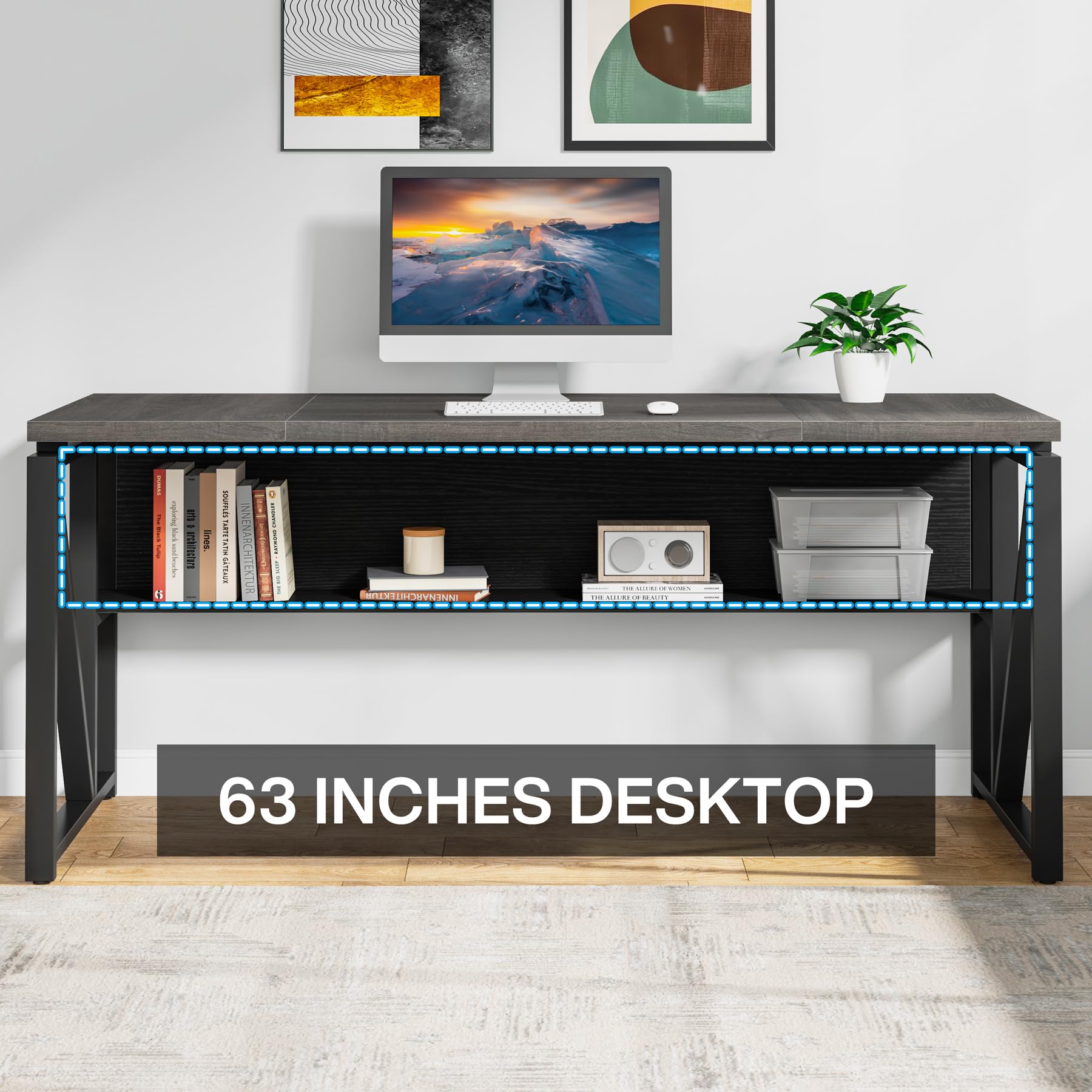 L Shaped Desk with Drawer Cabinet, 63" Executive Computer Desk and lateral File Cabinet, 2 Piece Home Office Furniture with Drawers for Hanging File, Doors with Locks (Gray, 63 inches)