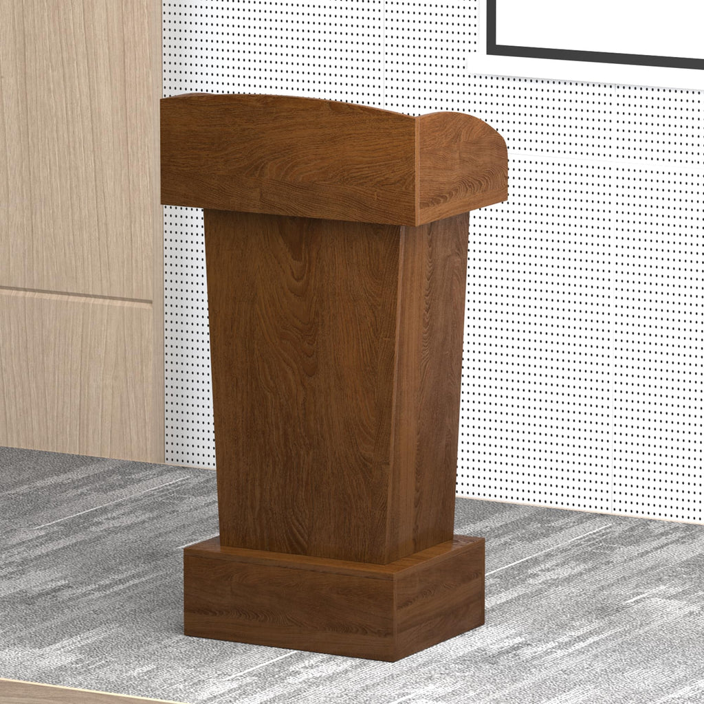 Wooden Podium Stand Lectern Walnut Color 16MM Wood Board Elegant Design with Storage Wooden Pulpit for Restaurants Churches Seminars Schools