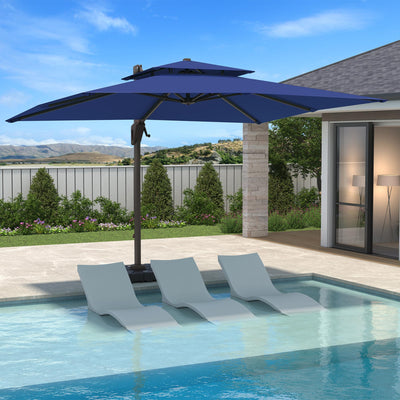 10 X 13 FT Cantilever Patio Umbrella Outdoor Heavy Duty Double Top Windproof Rectangle Offset Umbrellas with 360-degree Rotation for Pool Deck Backyard, Navy