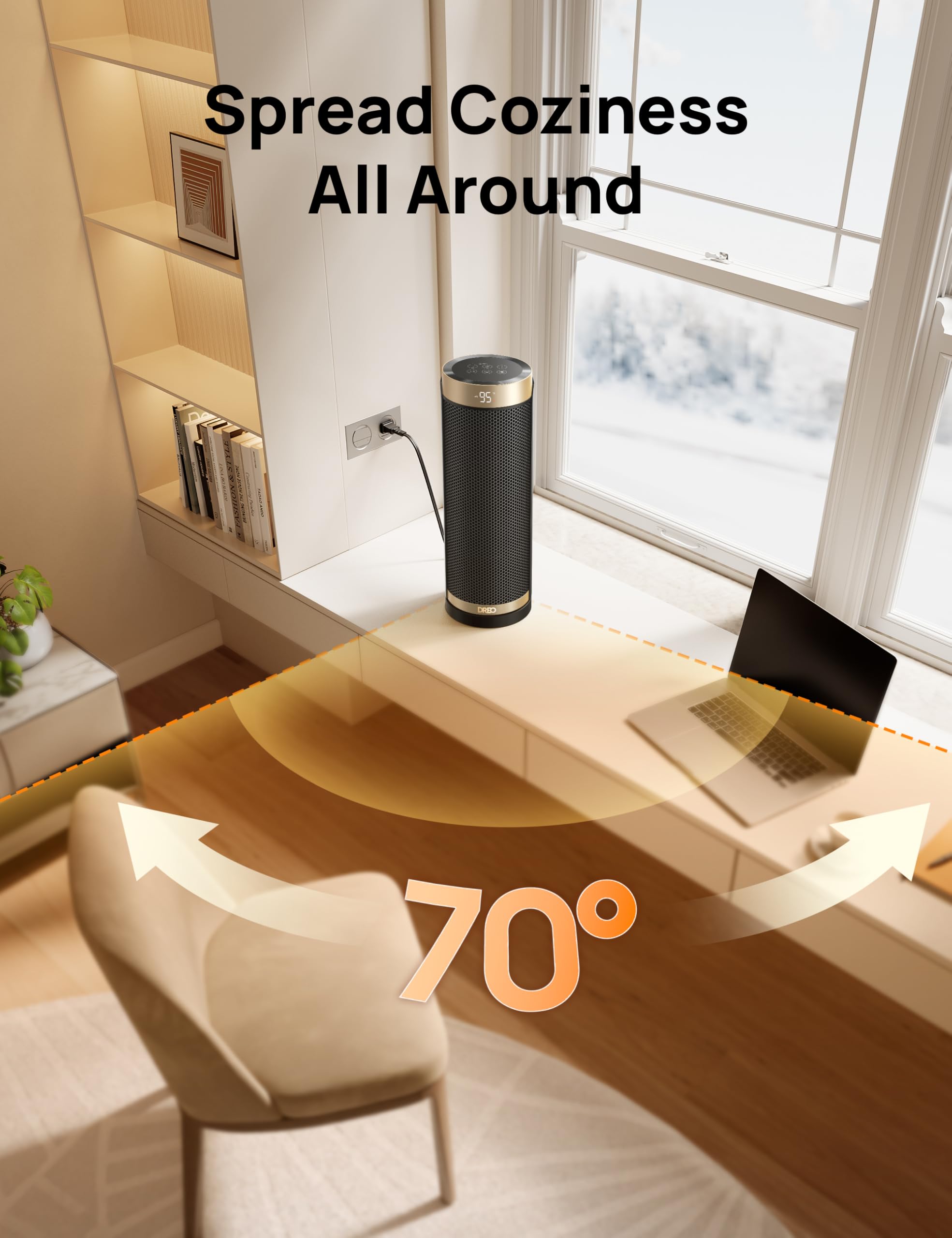 Space Heater, 1500W Electric Heaters for Indoor Use with Thermostat, 70° Oscillation, 8 Safety Protections, 5 Modes, Remote, 12H Timer, Quiet Portable Heater for Office, Bedroom, Large Room