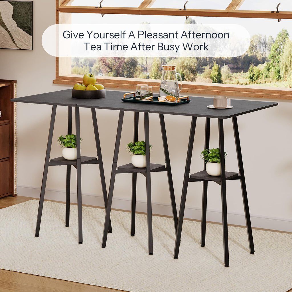 Bar Table, 2-Tier High Top Pub Table, Counter Height Table with Storage, Small Kitchen Dining Table, 36.6" High Bar Table for Living Room Party, Easy to Assemble, Black