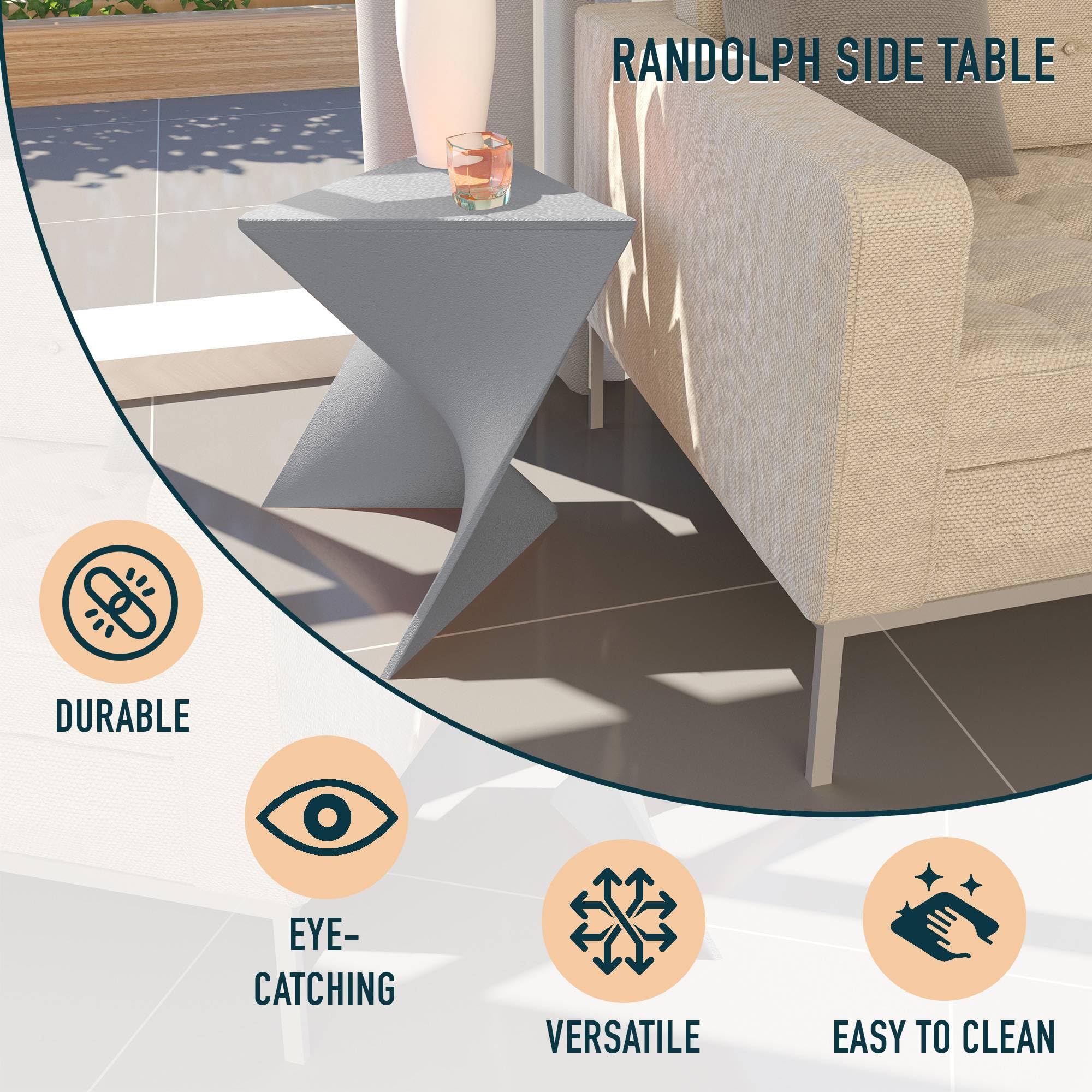 Modern Grey Accent Side Table - Stylish Side Vanity Table for Bedroom & Living Room