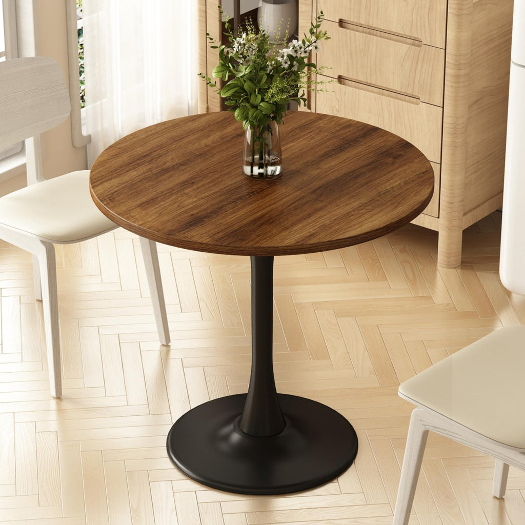 Round Dining Table 30" Circle Tulip Table with Wood Thickened Tabletop & Sturdy Metal Pedestal Mid Century Modern Farmhouse Kitchen Tables for 4 Small Places Living Room Cafe,Somber Walnut