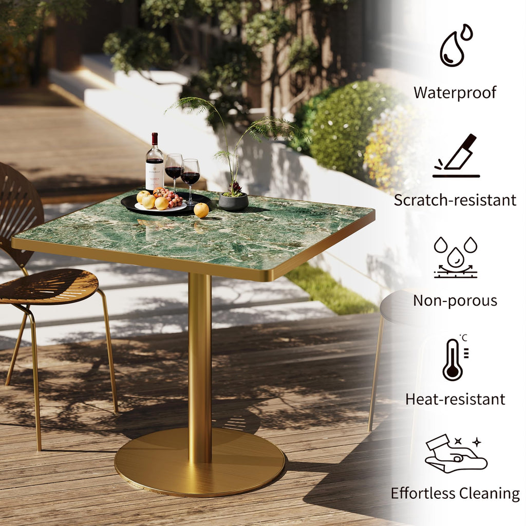 31.5" Tulip Table,Square Kitchen Dining Table for 2-4 with Thick Sintered Stone Top,Titanium Golden Pedestal Base,Heat-Resistant,Bistro Table for Dining Room,Café,Small Space（Emerald Essence）
