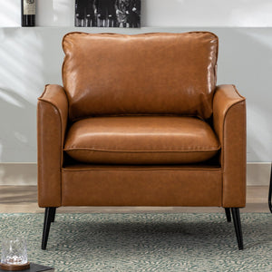 Modern Leather Chair Set of 2, Oversized Armchair for Living Room, Mid-Century Accent Reading Chair for Bedroom Comfy