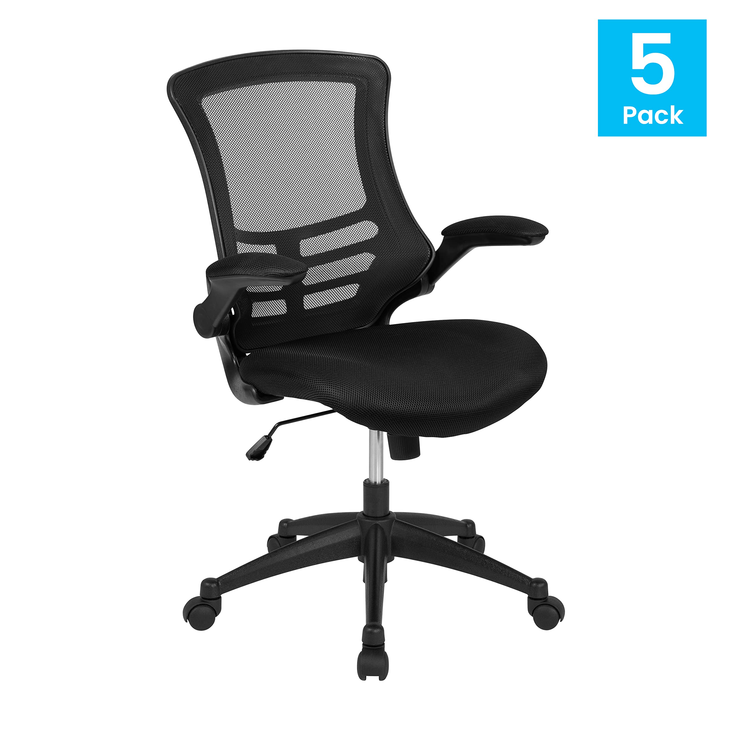 Set of 5- Mid-Back Black Mesh Swivel Ergonomic Task Office Chair with Flip-Up Arms