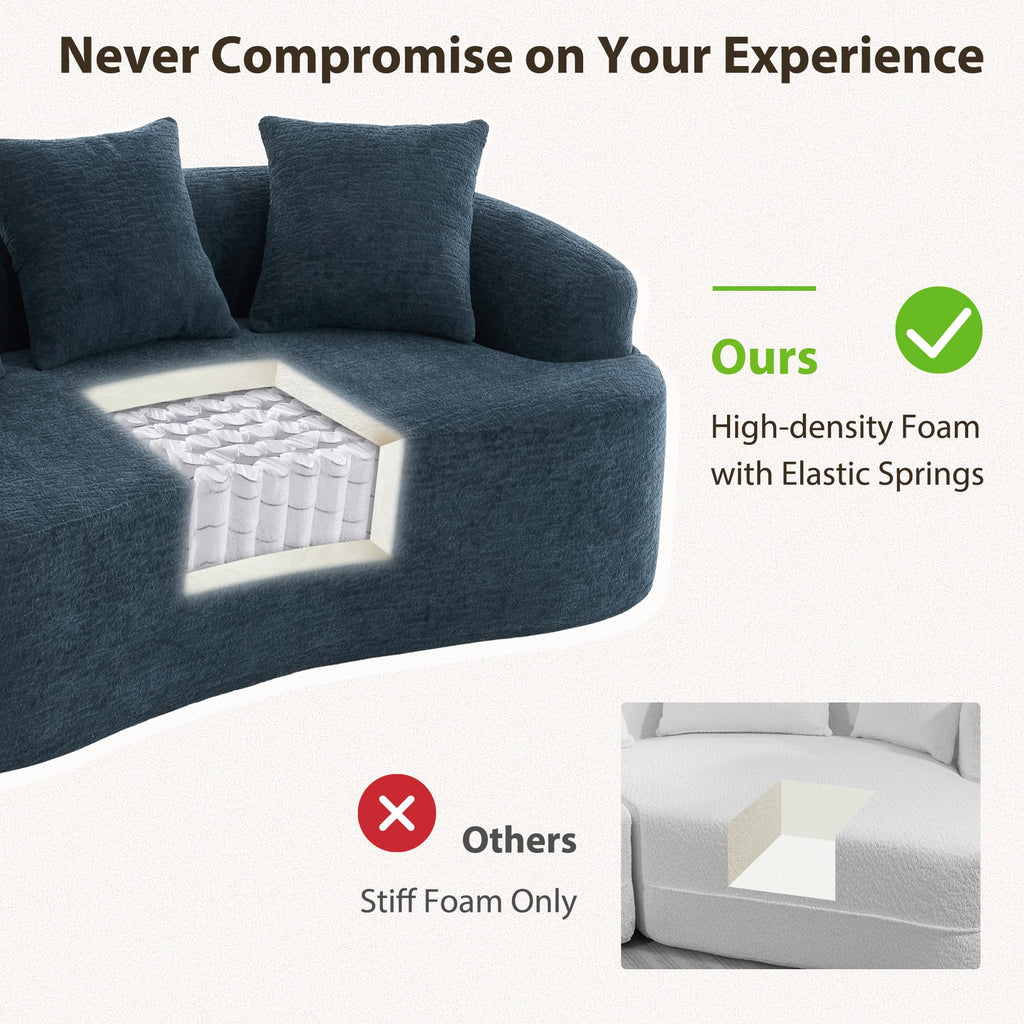 65'' Modern Small Loveseat Sofa, Chenille Upholstered Couch, Space-Saving Design, Plush Comfort Sofa with 3 Pillows, No Assembly Needed, for Small Spaces Living Room Apartment,Blue