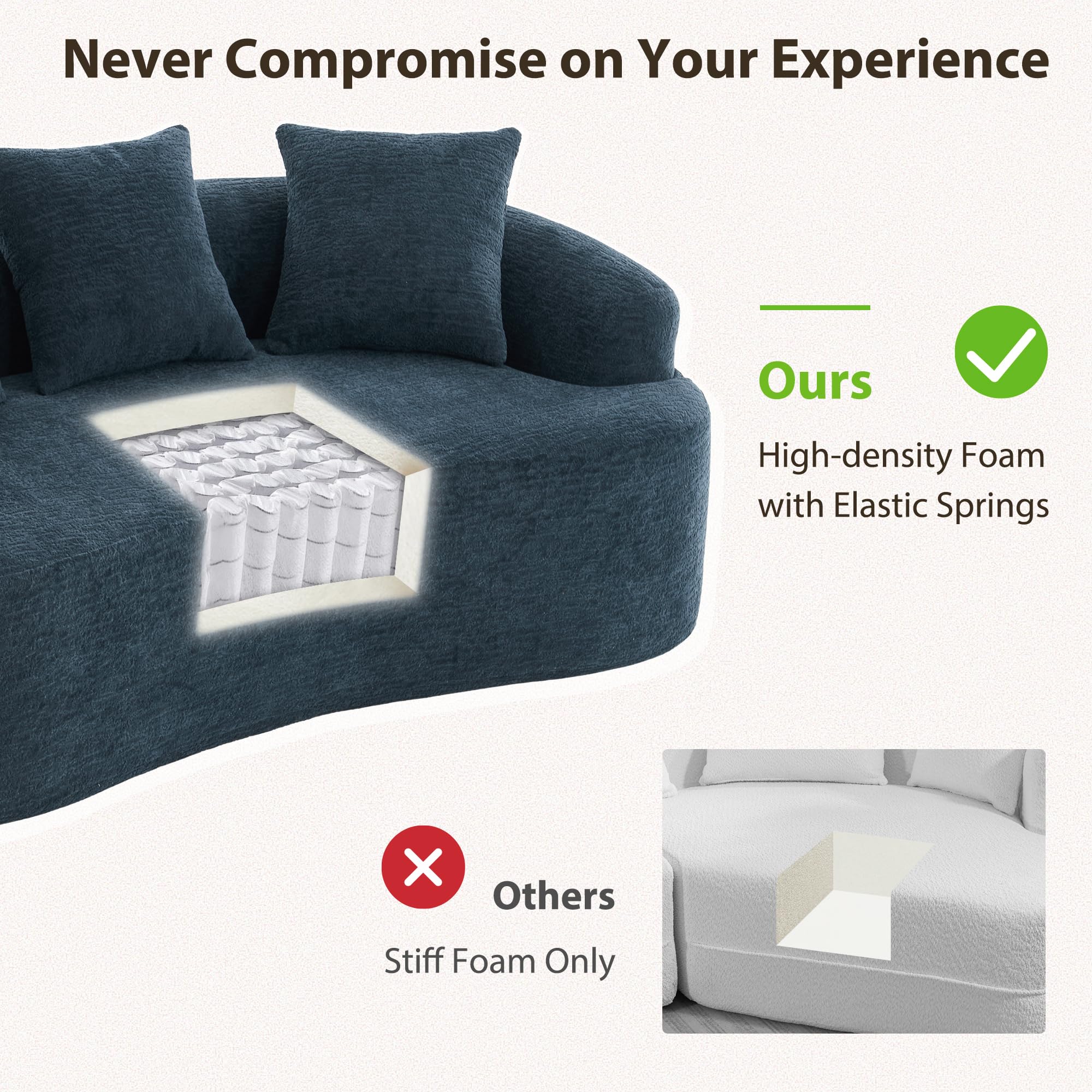 65'' Modern Small Loveseat Sofa, Chenille Upholstered Couch, Space-Saving Design, Plush Comfort Sofa with 3 Pillows, No Assembly Needed, for Small Spaces Living Room Apartment,Blue
