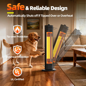 Outdoor Electric Patio Heater, 34- inch Outdoor Electric Patio Heater, 1500W Instant Heating, 3 Heat Levels, Tip-Over & Overheat Protection, IPX5 Waterproof Portable Garage Heater Porch Indoor