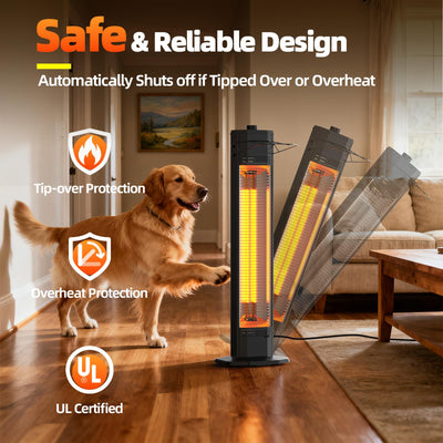 Outdoor Electric Patio Heater, 34- inch Outdoor Electric Patio Heater, 1500W Instant Heating, 3 Heat Levels, Tip-Over & Overheat Protection, IPX5 Waterproof Portable Garage Heater Porch Indoor