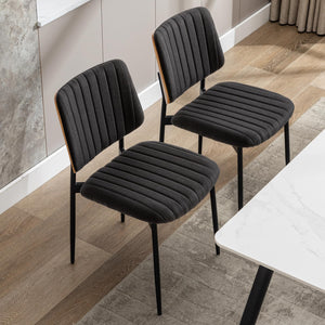 Black Dining Chairs Set of 6,Fabric Mid Century Modern Dining Chairs with Bentwood Back and Upholster Seat,Armless Kitchen Chairs with Metal Legs Adjustable Foot for Dining Room(Walnut Black)