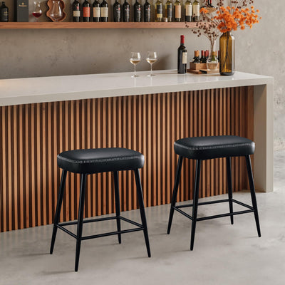 Bar Stools Set of 2, 24 Inch Counter Height Bar Stool for Kitchen Island, Modern Kitchen Bar Stools with Sturdy Metal Base and Thickened Cushion, Black