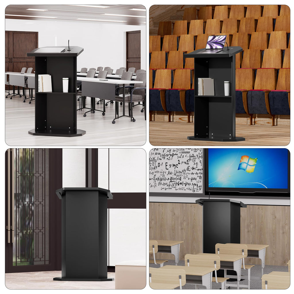 Wood Podium,Compact Podium Stand,15MM Particle Board,Pulpit with Storage,Mic Stand Space,Easy Installation Wooden Lectern for Restaurants,Churches,Seminars and Schools