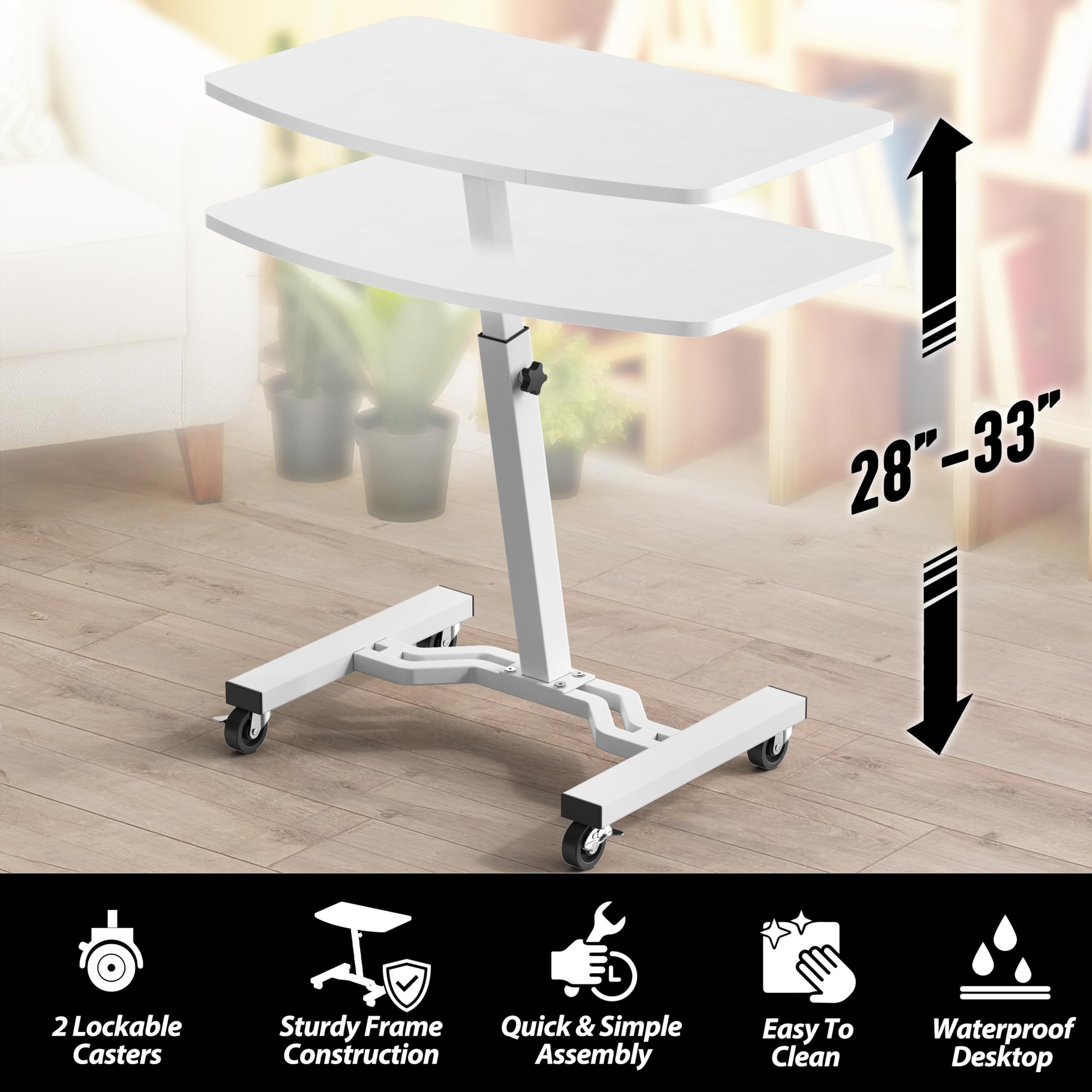 Mobile Height Adjustable Laptop Rolling Cart with Height Adjustment from 28