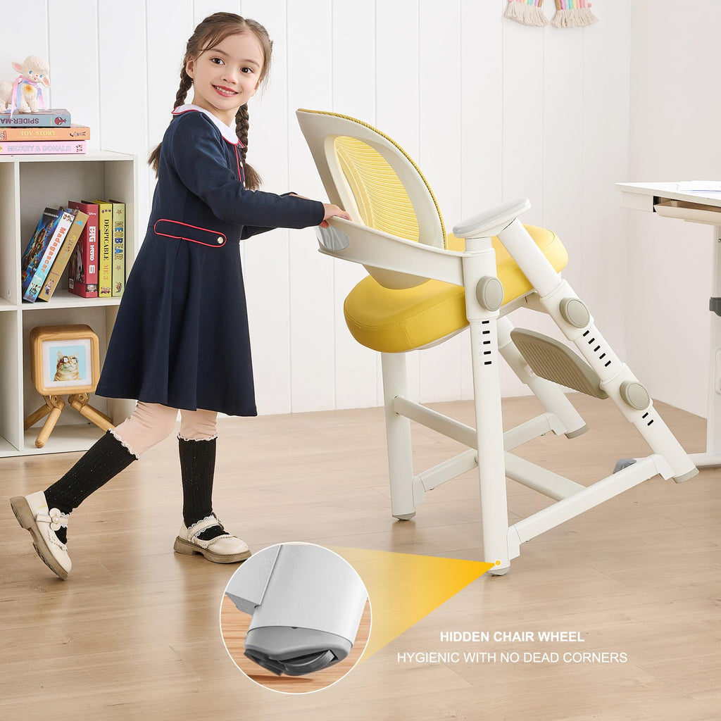 Ergonomic Kids' Study Chair, Height Adjustable Kids Desk Chair for Boys Girls,Comfortable for Teenagers Playing, Drawing, Ideal Gift for Children,Students（Yellow）