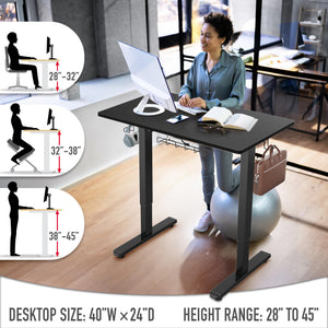 40-Inch Electric Height Adjustable Standing Desk with Drawer, Memory Preset and Cable Management Tray, Black