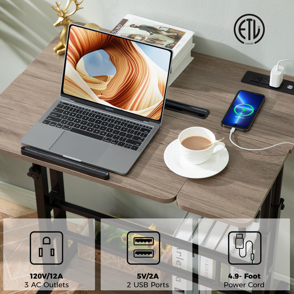 Rolling Stand Up Desk Adjustable Height - Portable Standing Desk with Wheels & Charging Station, Mobile Laptop Desk Small Standing Desk Drawing Table, Grey