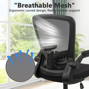 Office Desk Chairs with Wheels, Ergonomic Mesh Chair with Adjustable Height Lumbar Support, Rolling Swivel Computer Task Chair with Flip Up Armrests for Home, Study, Conference, Black