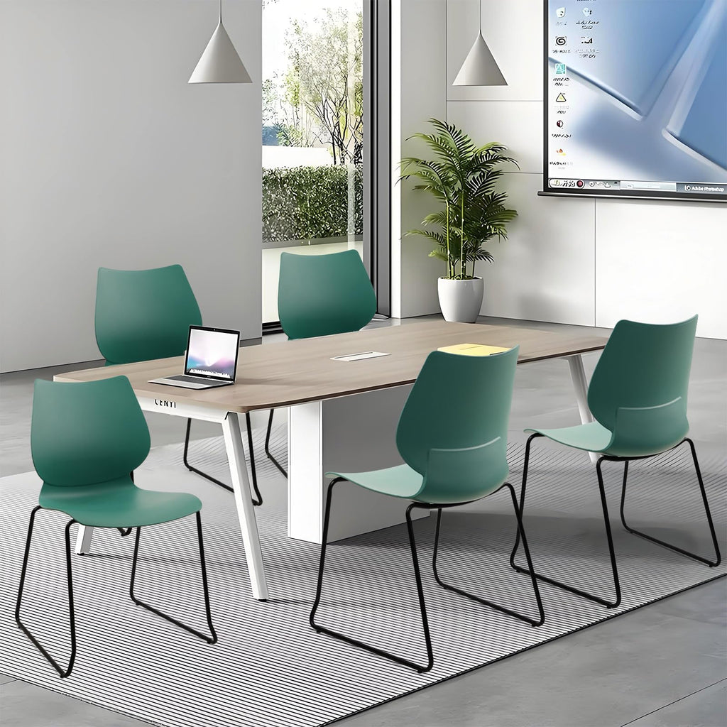Set of 4, Green, Stackable Waiting Room Chair, Stacking Office Chair with Ergonomic Lumbar Support and Metal Legs, Plastic Desk Chairs for Conference School Church Guest Reception