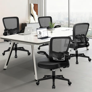 Desk Chairs with Wheels, Ergonomic Mesh Office Chair Adjustable Height and Swivel Lumbar Support Home Office Chair with Flip Up Armrests, Set of 6