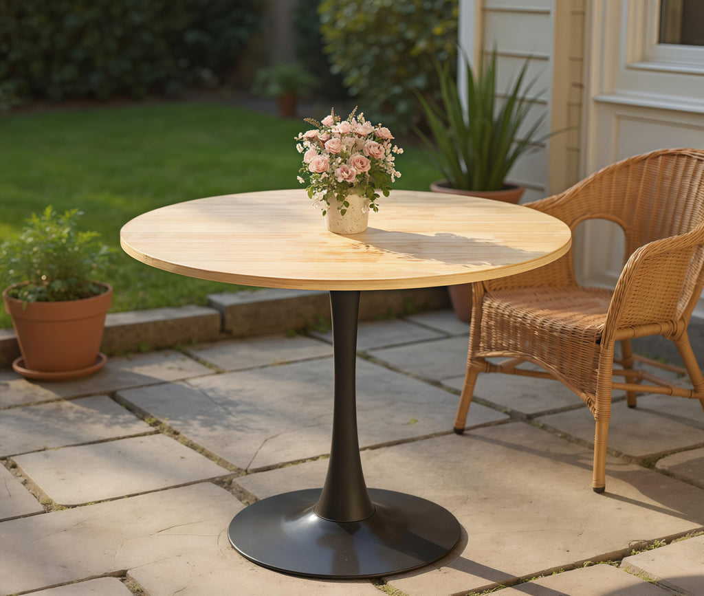 23.6" Round Tulip Dining Table, Mid-Century Tulip Table Kitchen Tulip Dining Table 2 People with MDF Table Top & Pedestal Base for Office Living Room