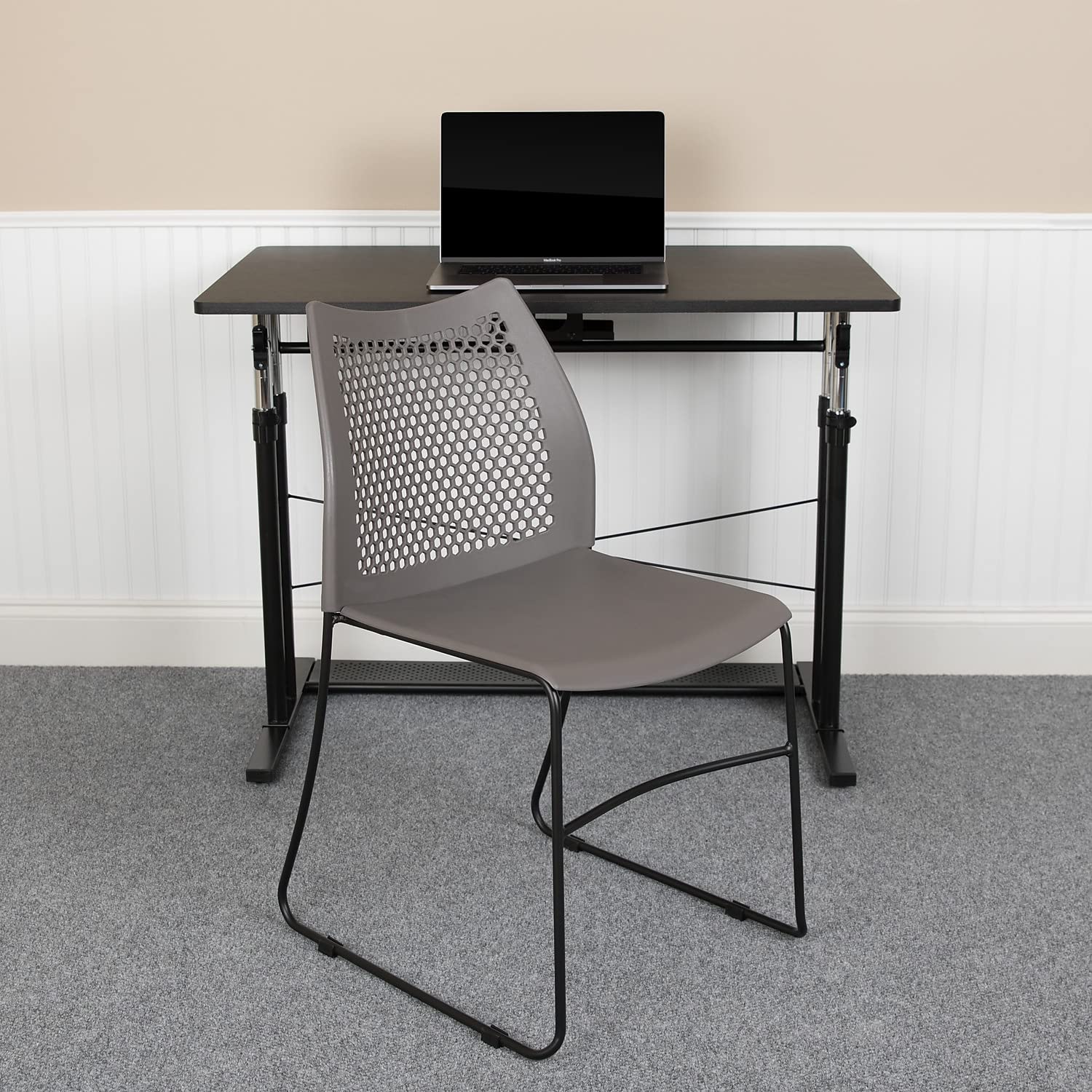 Set of 5 Gray, Hercules Series Contoured Lobby Chairs with Air-Vent Honeycomb Backs, Ergonomic Stacking Chairs for Offices,